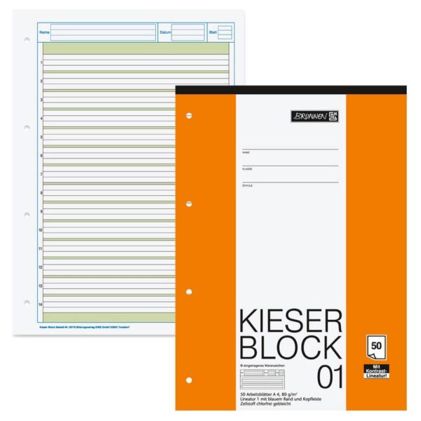 BRUNNEN Arbeitsblock Kieserblock gelocht DIN A4 liniert Lineatur 01