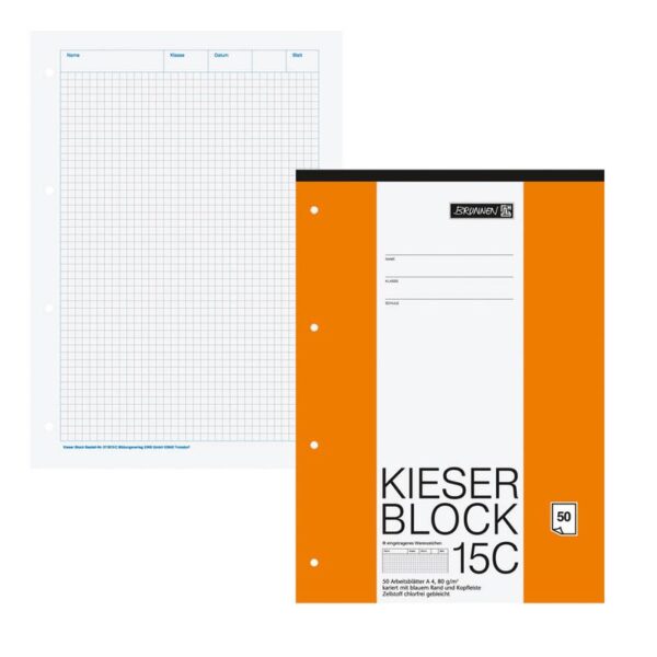 BRUNNEN Arbeitsblock Kieserblock gelocht DIN A4 kariert Lineatur 15C