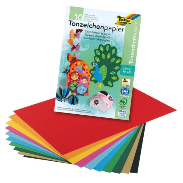 folia Tonpapier farbsortiert DIN A3 130 g/qm 10 Blatt