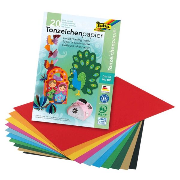folia Tonpapier farbsortiert DIN A4 130 g/qm 20 Blatt